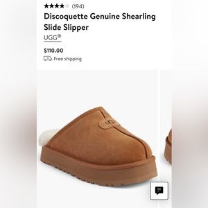 COPY - NIB UGG WOMEN'S DISCOQUETTE SUEDE SHEARLING SLIP ON SLIPPERS CHESTNUT